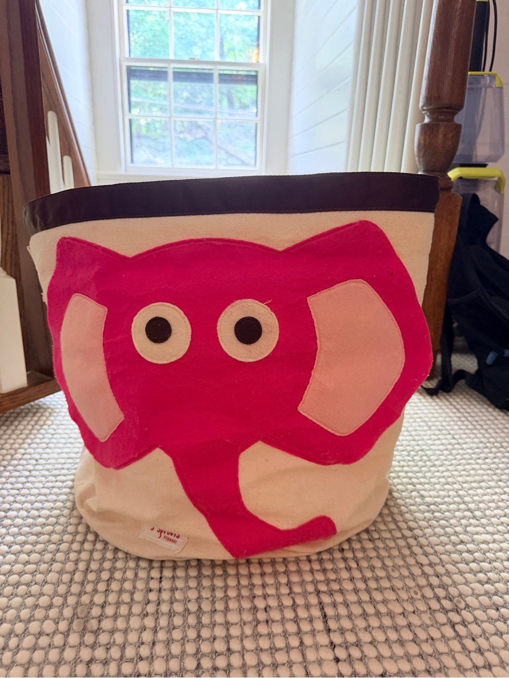 Canvas Storage Basket with Pink Elephant Design